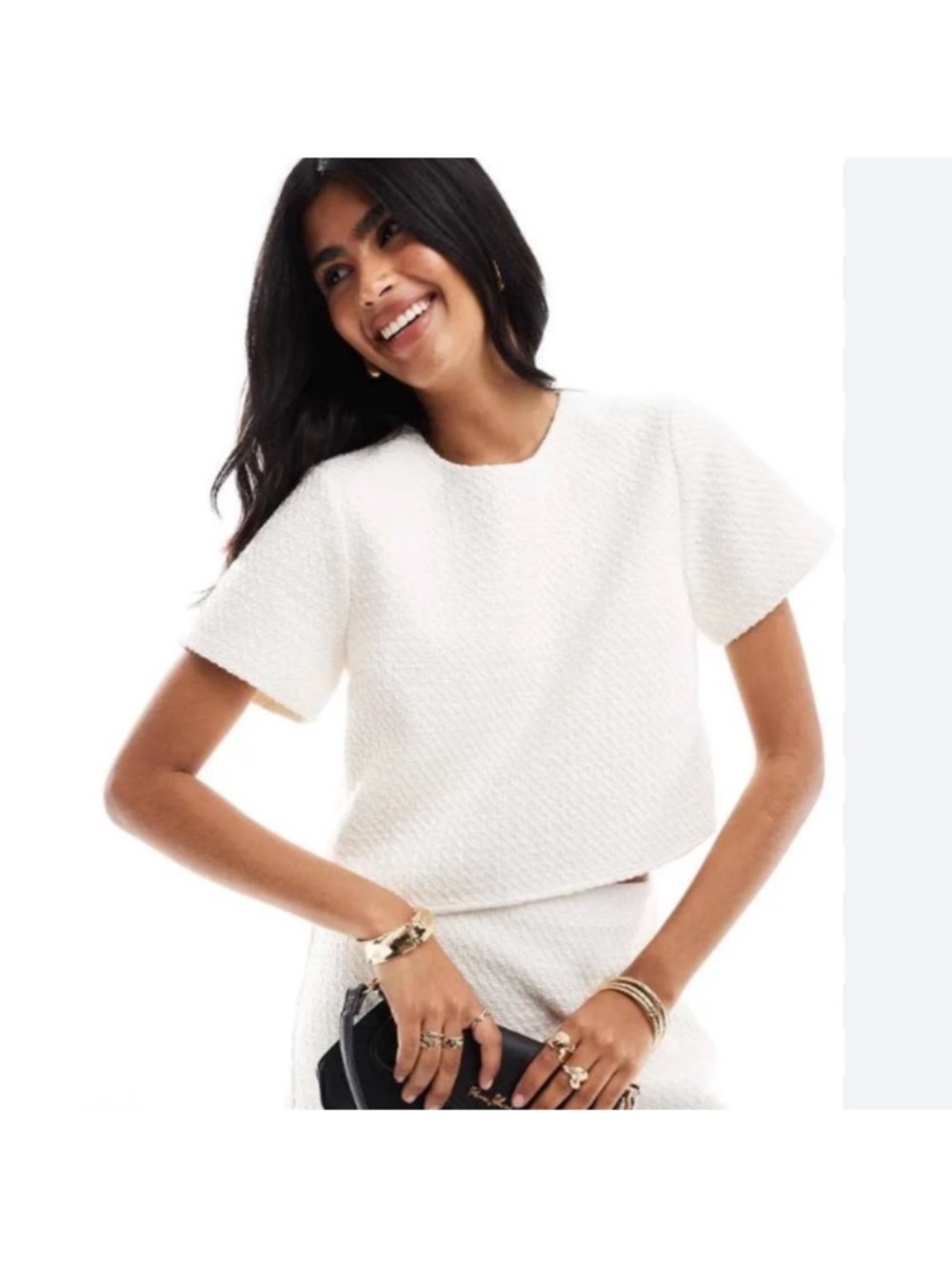 ABERCROMBIE & FITCH Tweed Short Sleeve Top Cream Size XS NWT